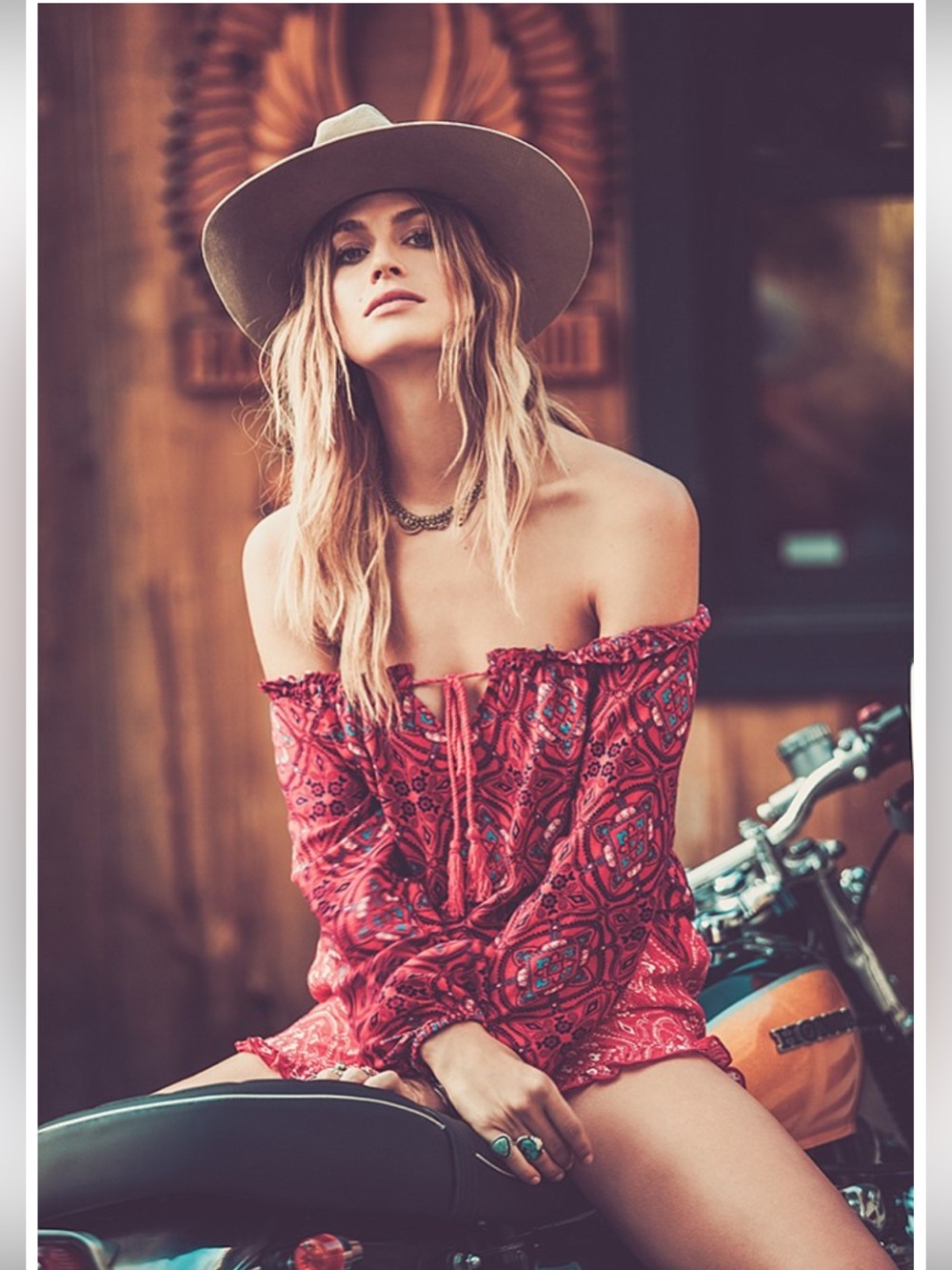 O'Neill Nashville Red Print On or Off-the-Shoulder Romper boho festival L